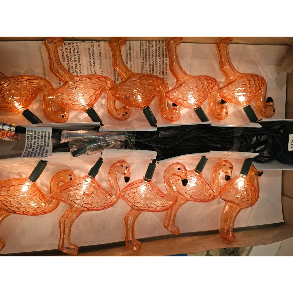 Vintage Blow Mold Pink Flamingo Novelty Party Lights 10 Count In/Outdoor String